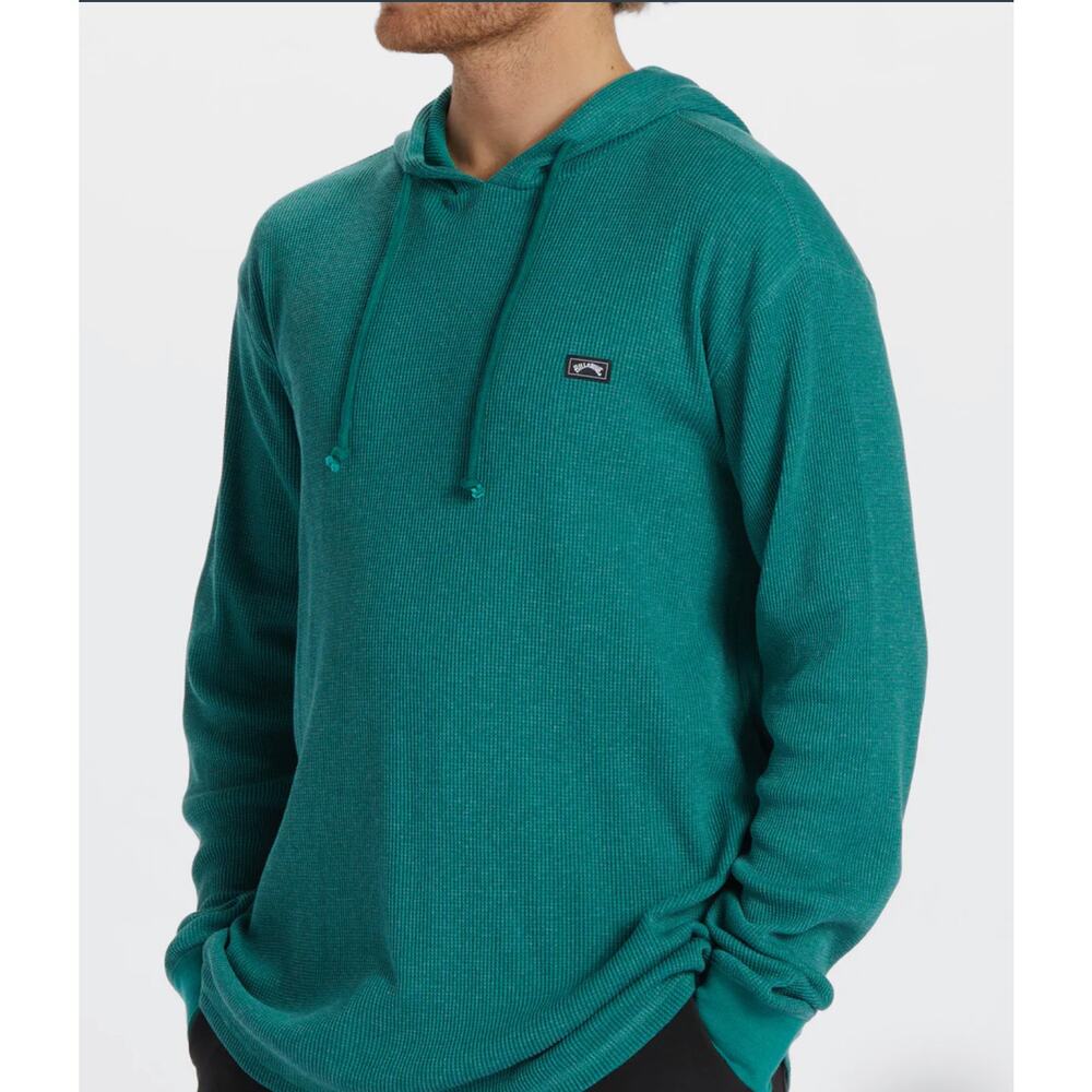 Billabong Thermal Waffle Knit Hoodie Mens Medium Keystone Surfer Skater Green